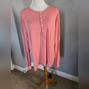 J. Crew Coral Long Sleeve PJ Henley Top